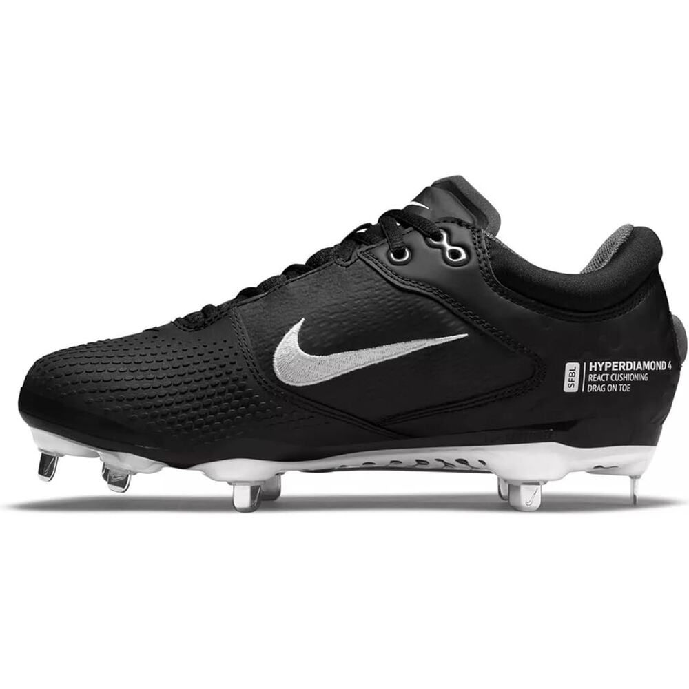 Nike Hyperdiamond 4 Elite - Women's Metal Cleats Shoes - Black / White / Dark Gr